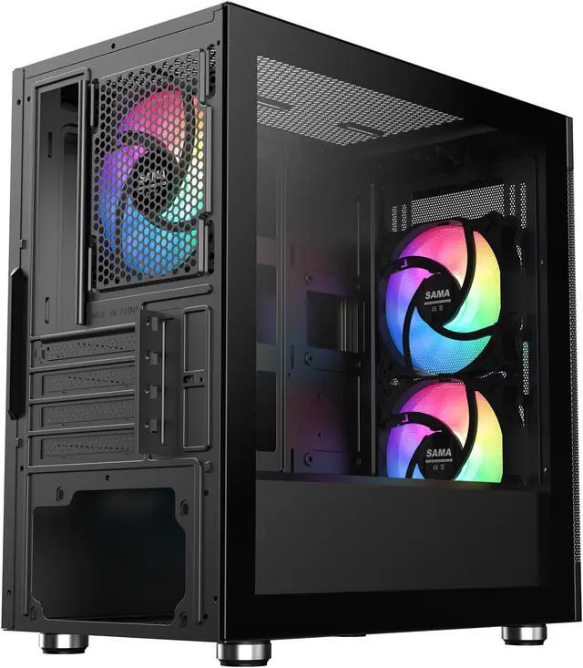Alt view image 11 of 15 - Sama ARGB-Q5-BK Black USB3.0 Tempered Glass Micro ATX Tower Gaming Computer Case w/  3 x 120mm ARGB Fans (Pre-Installed)