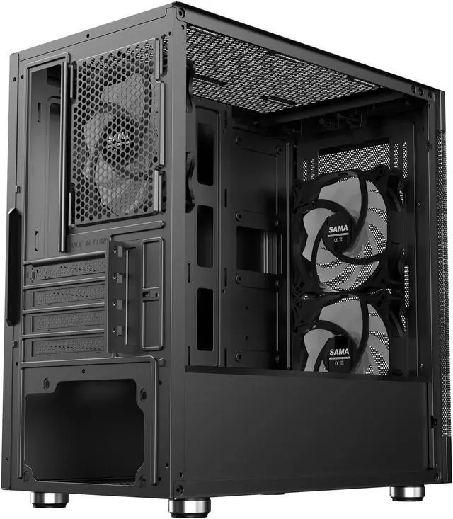 Alt view image 13 of 15 - Sama ARGB-Q5-BK Black USB3.0 Tempered Glass Micro ATX Tower Gaming Computer Case w/  3 x 120mm ARGB Fans (Pre-Installed)