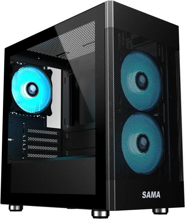 Alt view image 6 of 15 - Sama ARGB-Q5-BK Black USB3.0 Tempered Glass Micro ATX Tower Gaming Computer Case w/  3 x 120mm ARGB Fans (Pre-Installed)