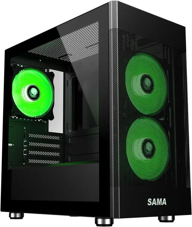Alt view image 7 of 15 - Sama ARGB-Q5-BK Black USB3.0 Tempered Glass Micro ATX Tower Gaming Computer Case w/  3 x 120mm ARGB Fans (Pre-Installed)