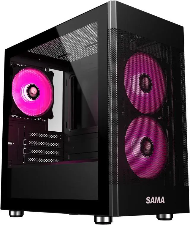 Alt view image 8 of 15 - Sama ARGB-Q5-BK Black USB3.0 Tempered Glass Micro ATX Tower Gaming Computer Case w/  3 x 120mm ARGB Fans (Pre-Installed)
