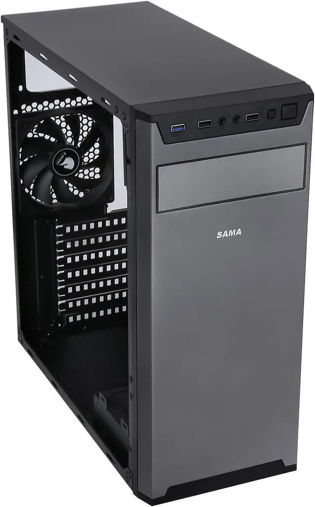 Alt view image 4 of 10 - Sama Jazovo-BK Black USB3.0 Steel ATX Mid Tower Computer Case, 3 x120mm Black Fan (2 x front, 1x Rear Pre-Installed)