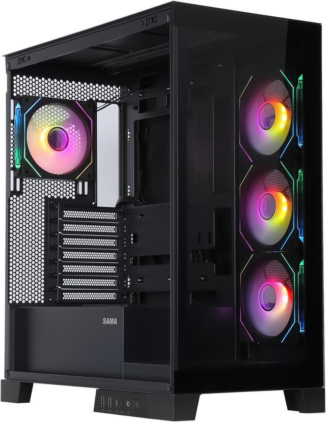 Alt view image 2 of 8 - Sama Neview 2351 Black Dual USB3.0 and Type C Tempered Glass ATX Mid Tower Gaming Computer Case w/ 4 x 120mm ARGB Fans (3 x MB Side, 1 x Rear) Pre-Installed