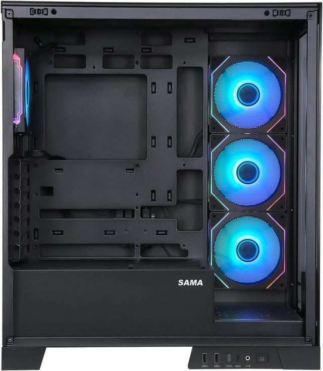 Alt view image 4 of 8 - Sama Neview 2351 Black Dual USB3.0 and Type C Tempered Glass ATX Mid Tower Gaming Computer Case w/ 4 x 120mm ARGB Fans (3 x MB Side, 1 x Rear) Pre-Installed