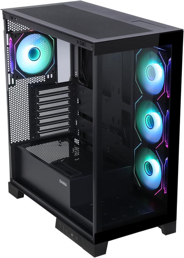 Alt view image 3 of 8 - Sama Neview 2351 Black Dual USB3.0 and Type C Tempered Glass ATX Mid Tower Gaming Computer Case w/ 4 x 120mm ARGB Fans (3 x MB Side, 1 x Rear) Pre-Installed
