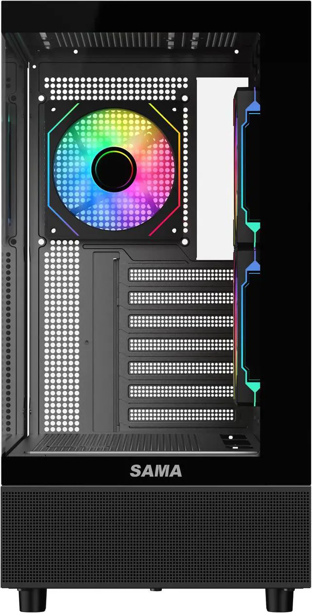 Alt view image 3 of 10 - Sama Neview 4361 Black Dual USB3.0 and Type C Tempered Glass ATX Mid Tower Gaming Computer Case w/ 3 x 120mm ARGB Fans (2 x MB Side, 1 x Rear) Pre-Installed