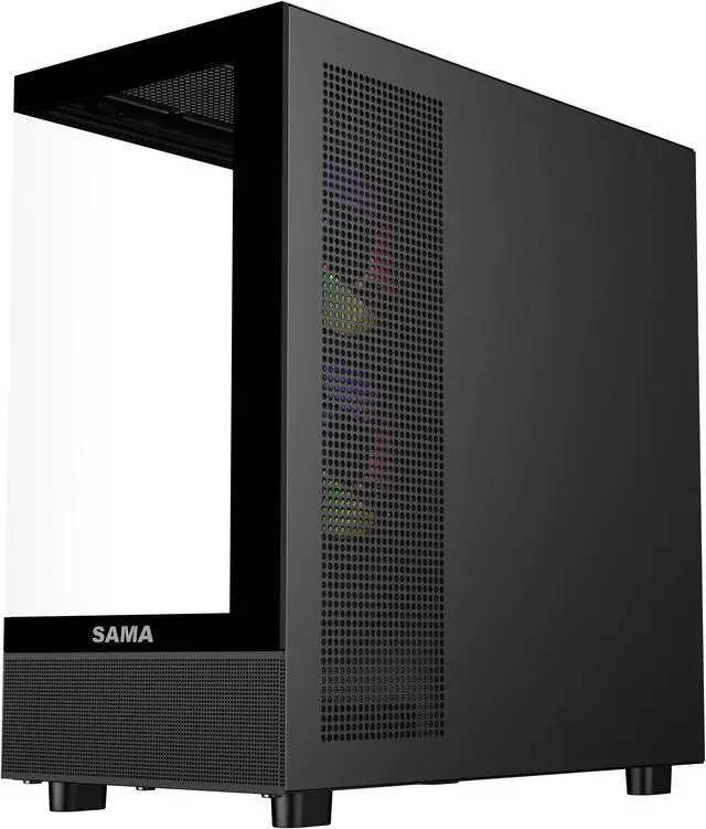 Alt view image 4 of 10 - Sama Neview 4361 Black Dual USB3.0 and Type C Tempered Glass ATX Mid Tower Gaming Computer Case w/ 3 x 120mm ARGB Fans (2 x MB Side, 1 x Rear) Pre-Installed