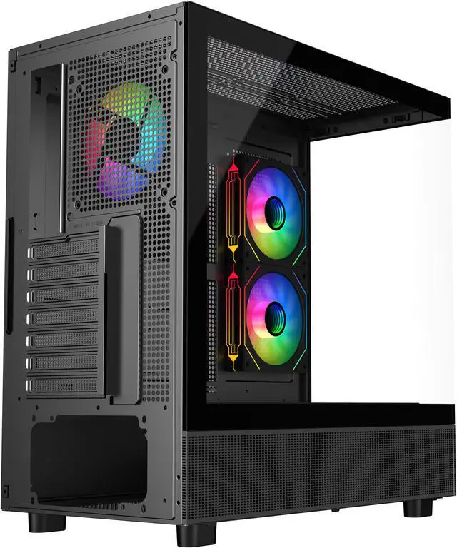 Alt view image 8 of 10 - Sama Neview 4361 Black Dual USB3.0 and Type C Tempered Glass ATX Mid Tower Gaming Computer Case w/ 3 x 120mm ARGB Fans (2 x MB Side, 1 x Rear) Pre-Installed