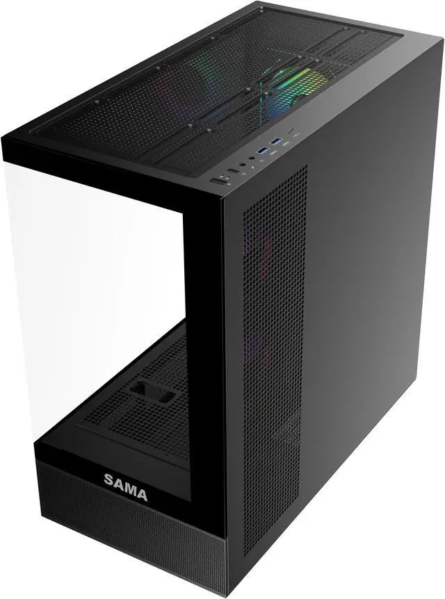 Alt view image 6 of 10 - Sama Neview 4361 Black Dual USB3.0 and Type C Tempered Glass ATX Mid Tower Gaming Computer Case w/ 3 x 120mm ARGB Fans (2 x MB Side, 1 x Rear) Pre-Installed