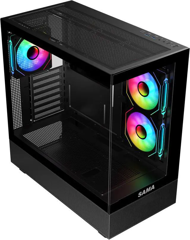 Alt view image 7 of 10 - Sama Neview 4361 Black Dual USB3.0 and Type C Tempered Glass ATX Mid Tower Gaming Computer Case w/ 3 x 120mm ARGB Fans (2 x MB Side, 1 x Rear) Pre-Installed