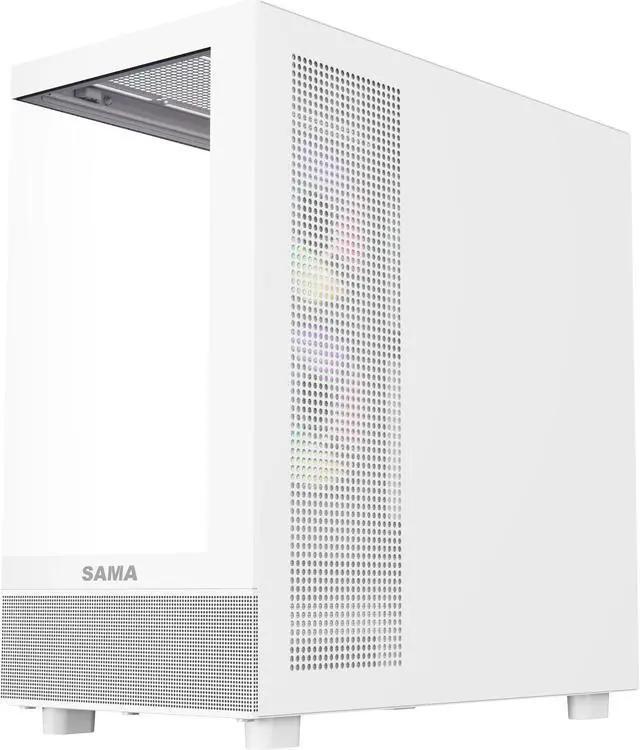 Alt view image 4 of 10 - Sama Neview 4361 White Dual USB3.0 and Type C Tempered Glass ATX Mid Tower Gaming Computer Case w/ 3 x 120mm ARGB Fans (2 x MB Side, 1 x Rear) Pre-Installed