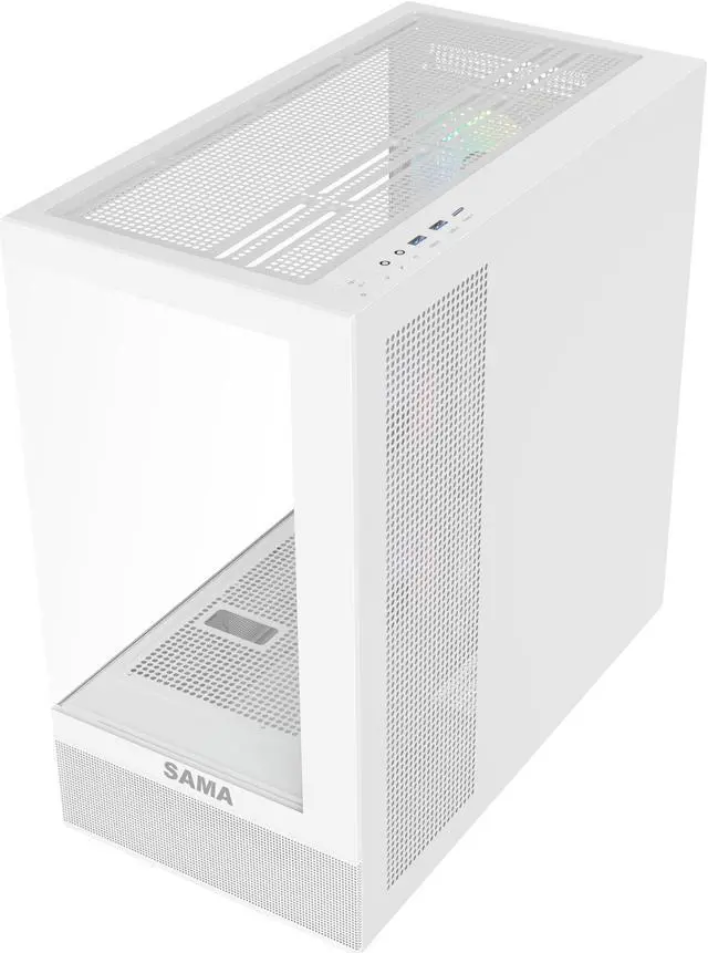 Alt view image 6 of 10 - Sama Neview 4361 White Dual USB3.0 and Type C Tempered Glass ATX Mid Tower Gaming Computer Case w/ 3 x 120mm ARGB Fans (2 x MB Side, 1 x Rear) Pre-Installed