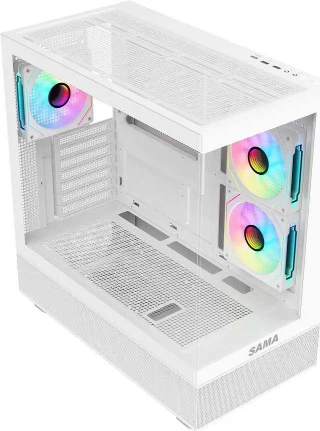 Alt view image 7 of 10 - Sama Neview 4361 White Dual USB3.0 and Type C Tempered Glass ATX Mid Tower Gaming Computer Case w/ 3 x 120mm ARGB Fans (2 x MB Side, 1 x Rear) Pre-Installed
