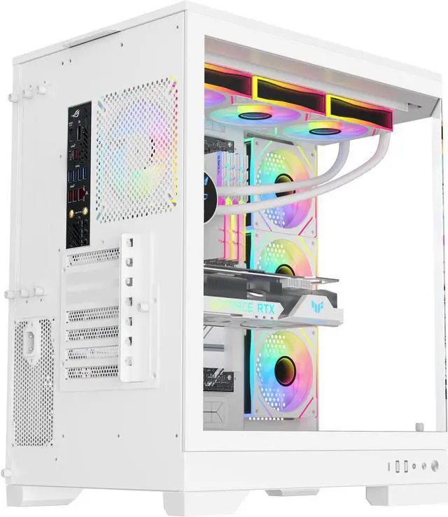 Alt view image 8 of 10 - Sama 3021-White Dual USB3.0 and Type C Tempered Glass ATX Full Tower Gaming Computer Case w/ 4 x 120mm ARGB Fans (3 x MB Side, 1 x Rear) Pre-Installed