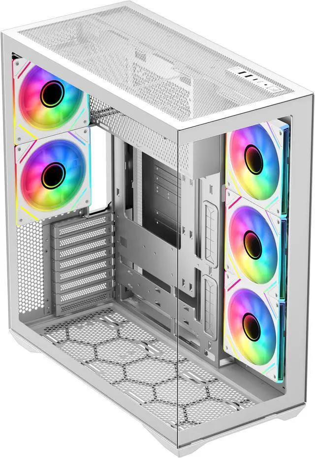 Alt view image 7 of 8 - SAMA V Cool White Steel / Tempered Glass USB3.0/Type C ATX Full Tower Gaming Computer Case w/5 x ARGB Fans (Pre-Installed)
