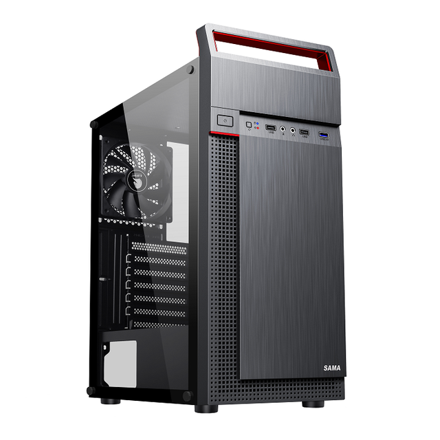 SAMA S88-TG Black USB3.0 Steel /Tempered Glass ATX Mid Tower Computer Case w/3 x120mm Black Fan (Pre-Installed)