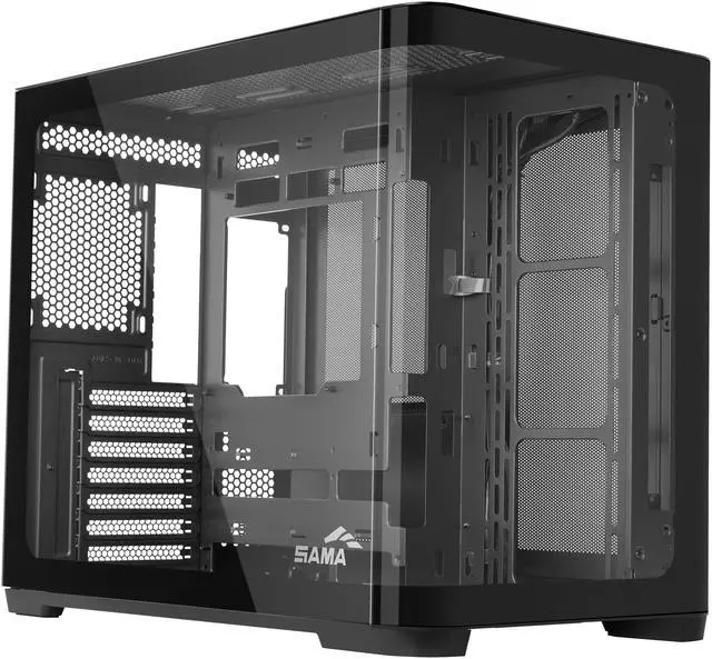 Alt view image 3 of 6 - SAMA Mid-Tower PC Case, Curved Tempered Glass, USB Type-C, ATX/MATX/ITX Back-Connect Support, 360mm Liquid Cooler Compatible - V60E Black Computer Case
