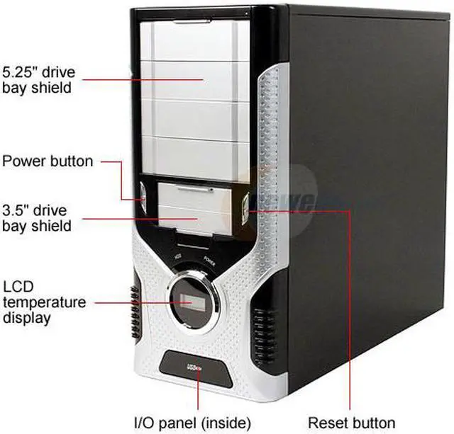 Alt view image 3 of 13 - JUST PC JPC808ATXBLK Silver/DarkGray Steel ATX Mid Tower Computer Case 450W Power Supply