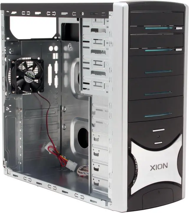 Alt view image 9 of 16 - XION Solaris XON-403 Black with Green LED Light Steel ATX Mid Tower Computer Case