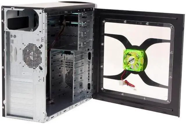 Alt view image 11 of 16 - XION Solaris XON-403 Black with Green LED Light Steel ATX Mid Tower Computer Case