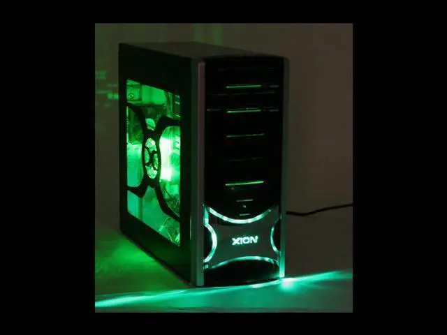 Alt view image 16 of 16 - XION Solaris XON-403 Black with Green LED Light Steel ATX Mid Tower Computer Case