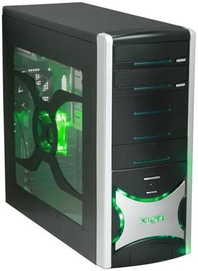 xion XION Solaris XON-403 Black with Green LED Light Steel ATX
