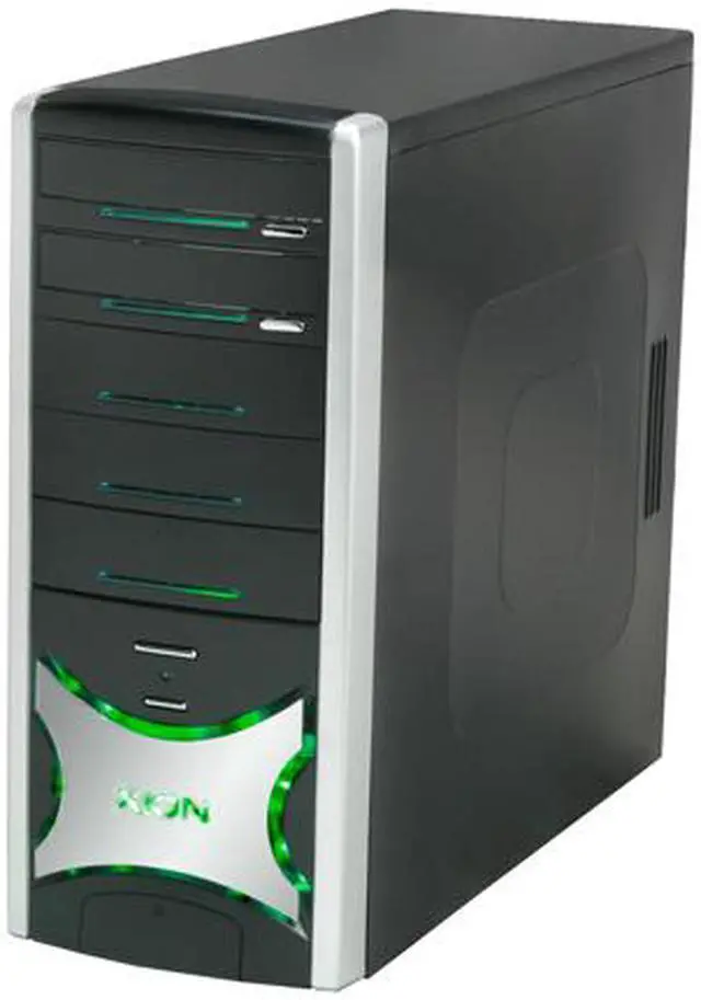 Alt view image 3 of 16 - XION Solaris XON-403 Black with Green LED Light Steel ATX Mid Tower Computer Case