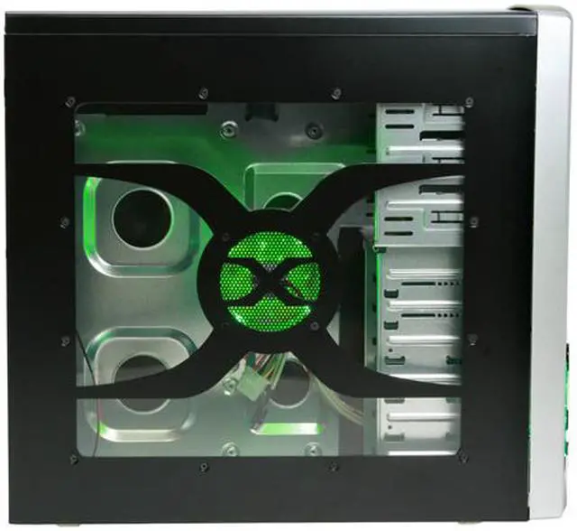 Alt view image 5 of 16 - XION Solaris XON-403 Black with Green LED Light Steel ATX Mid Tower Computer Case