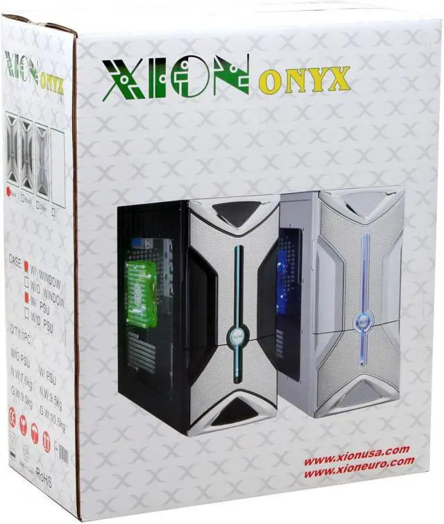 Alt view image 12 of 13 - XION Onyx XON-301 Black Steel ATX Mid Tower Computer Case with Stylish LED Power switch and unique 140mm Green LED Fan