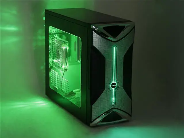 Alt view image 13 of 13 - XION Onyx XON-301 Black Steel ATX Mid Tower Computer Case with Stylish LED Power switch and unique 140mm Green LED Fan