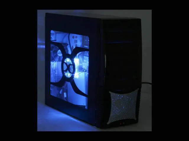 Alt view image 14 of 14 - XION Dazl XON-503 Black with Blue LED Light Steel ATX Mid Tower Computer Case
