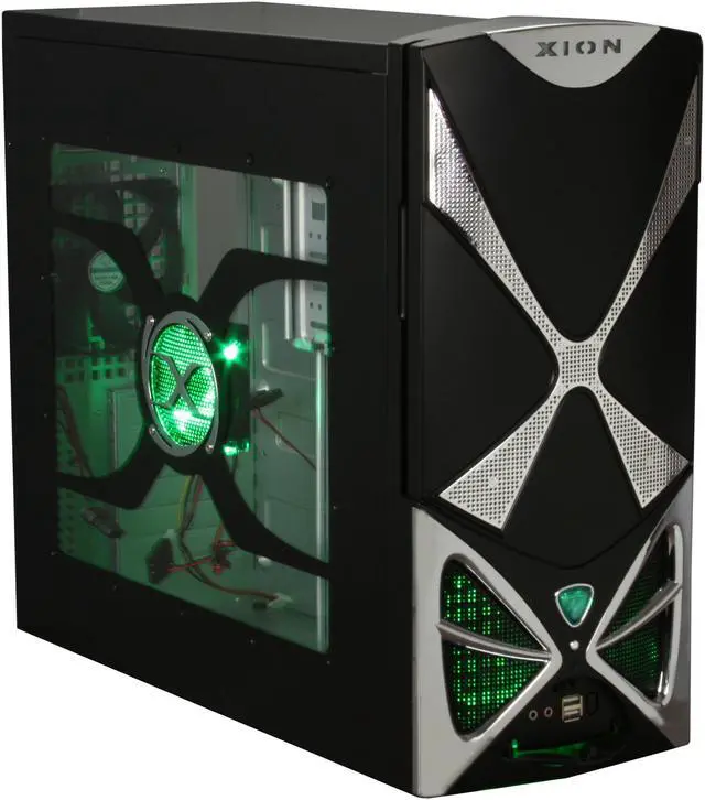 Main image of XION XION II Series XON-111 Black with Green LED Light Steel ATX Mid Tower Computer Case
