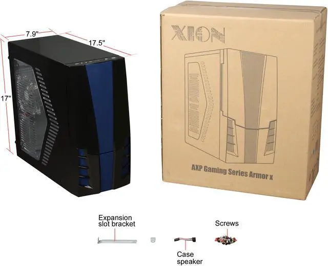 Alt view image 10 of 10 - XION Gaming Series Armor X AXP-ARM001-BL Black with Blue LED Light Steel ATX Mid Tower Computer Case