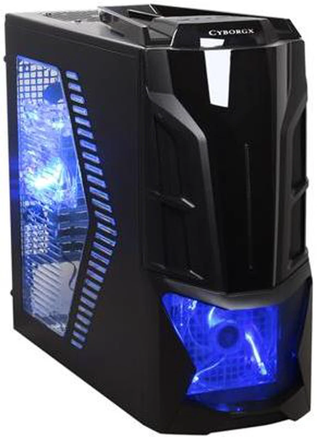 XION XON-CBX01-BL CyborGX Gaming Black w/ Blue LED Light Steel ATX Mid ...