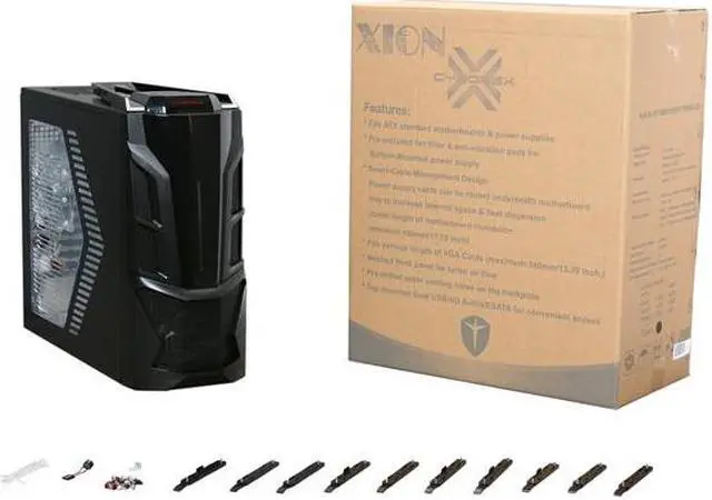 Alt view image 10 of 10 - XION XON-CBX01-RD CyborGX Gaming Black w/ Red LED Light Steel ATX Mid Tower Computer Case