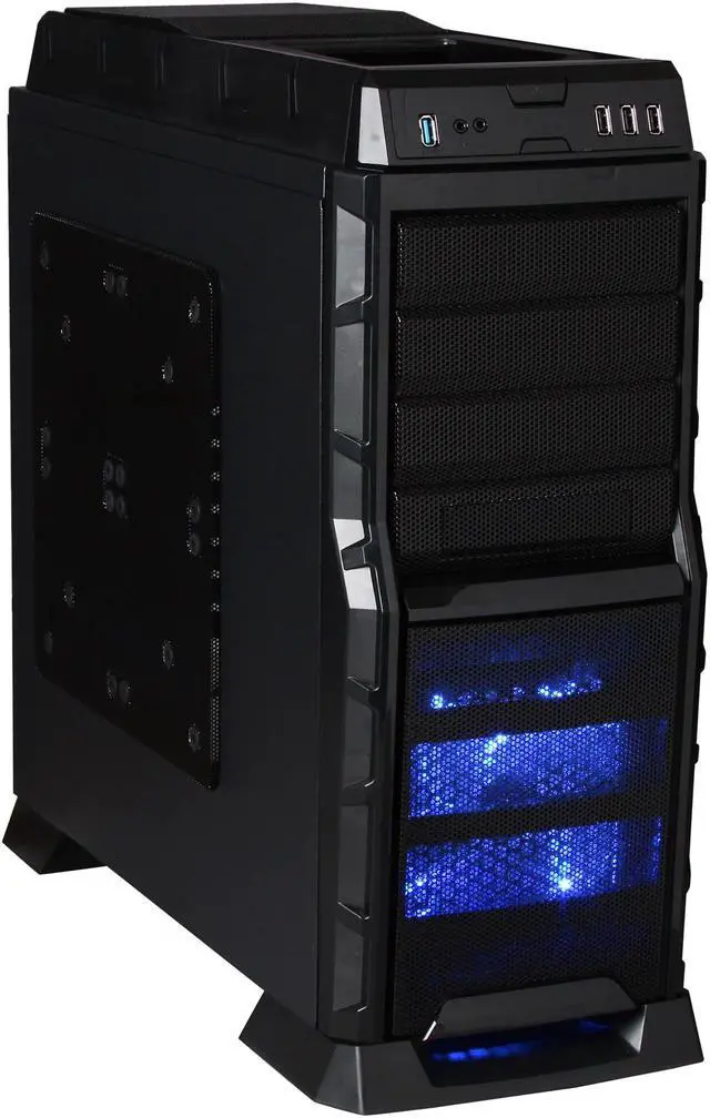 Main image of XION Gaming Series XON-990-BK Black with Blue LED Light Steel/ Plastic, Meshed Front Panel design. ATX Mid Tower Computer Case, USB 3.0