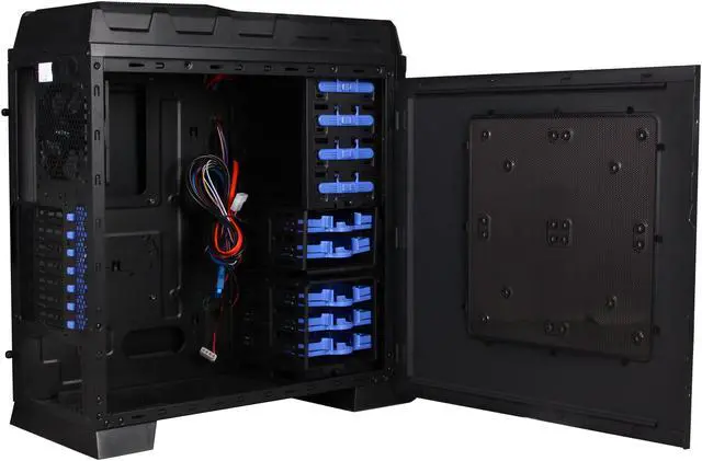 Alt view image 6 of 10 - XION Gaming Series XON-990-BK Black with Blue LED Light Steel/ Plastic, Meshed Front Panel design. ATX Mid Tower Computer Case, USB 3.0