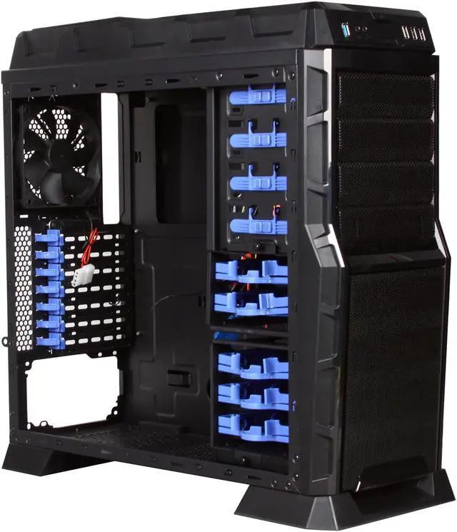 Alt view image 8 of 10 - XION Gaming Series XON-990-BK Black with Blue LED Light Steel/ Plastic, Meshed Front Panel design. ATX Mid Tower Computer Case, USB 3.0
