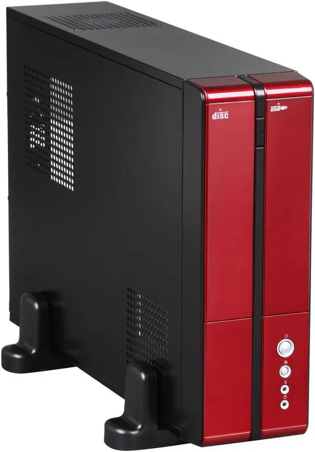 Main image of XION XON-710P_RD Black with Glossy Red Front Bazel Steel Micro ATX / Mini ITX Slim Desktop Computer Case 300W Power Supply
