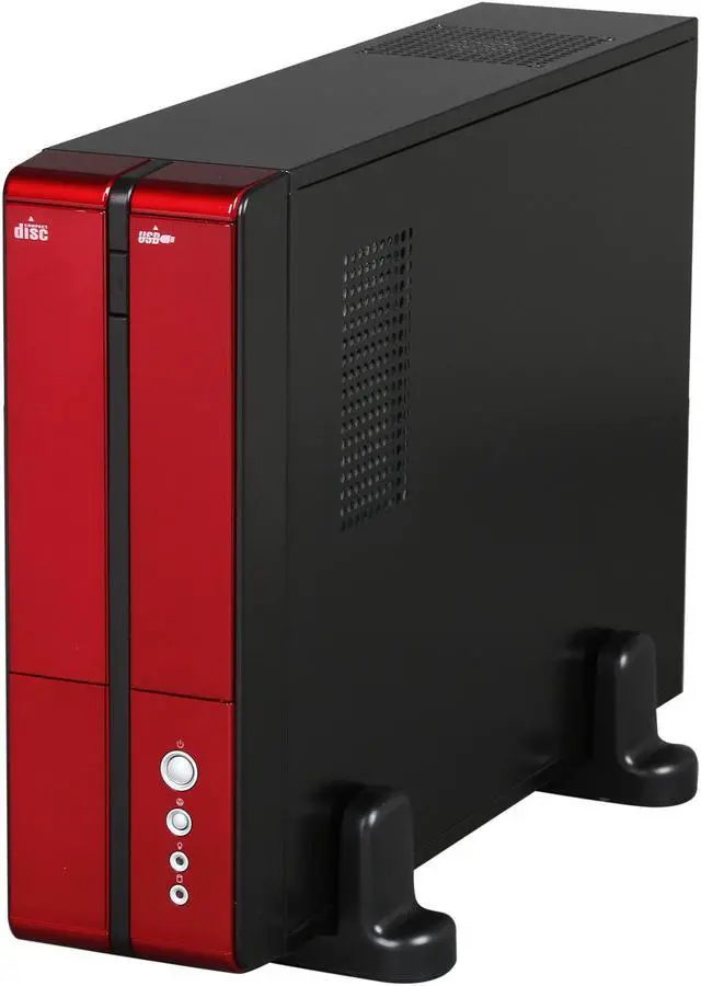 Alt view image 3 of 9 - XION XON-710P_RD Black with Glossy Red Front Bazel Steel Micro ATX / Mini ITX Slim Desktop Computer Case 300W Power Supply