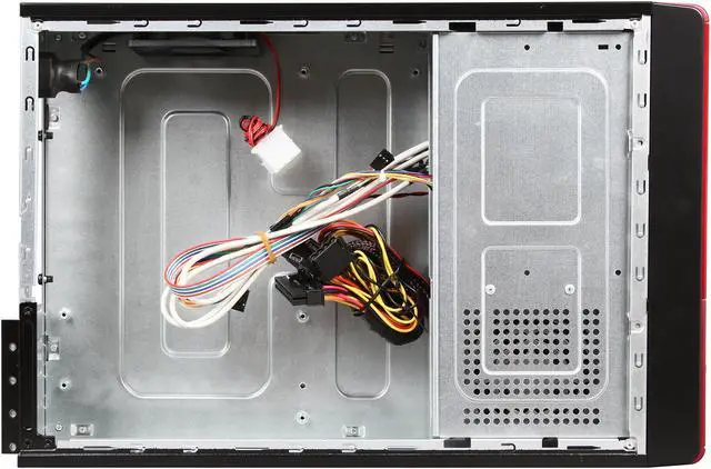 Alt view image 6 of 9 - XION XON-710P_RD Black with Glossy Red Front Bazel Steel Micro ATX / Mini ITX Slim Desktop Computer Case 300W Power Supply