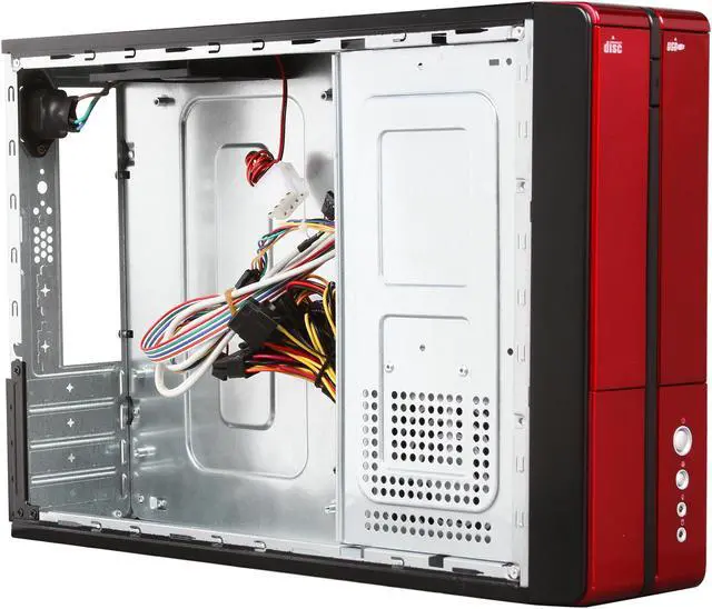 Alt view image 7 of 9 - XION XON-710P_RD Black with Glossy Red Front Bazel Steel Micro ATX / Mini ITX Slim Desktop Computer Case 300W Power Supply