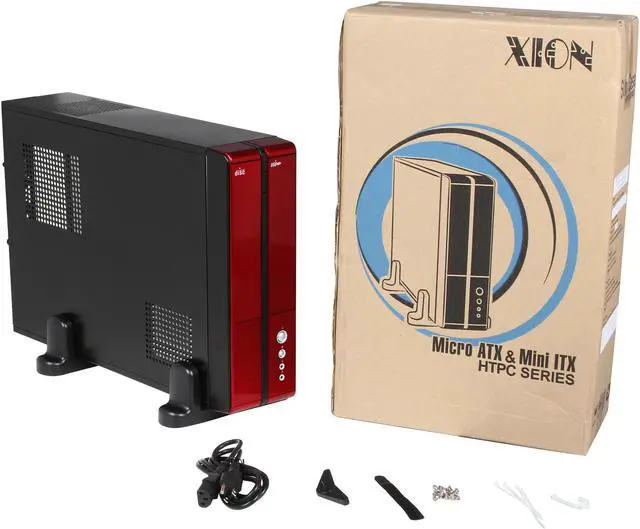 Alt view image 9 of 9 - XION XON-710P_RD Black with Glossy Red Front Bazel Steel Micro ATX / Mini ITX Slim Desktop Computer Case 300W Power Supply
