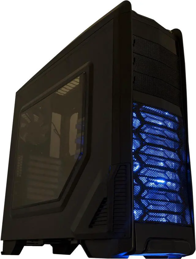 Main image of XION XION Gaming Series XON-985-BK Black with BLUE LED Light Steel/ Plastic, Meshed Front Panel design. ATX Mid Tower Computer Case