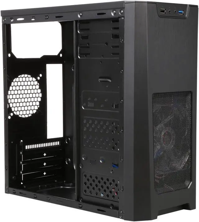 Alt view image 7 of 9 - XION Gaming Series XON-310_BK Black with Blue LED Light Steel / Plastic Micro ATX Mid Tower Computer Case