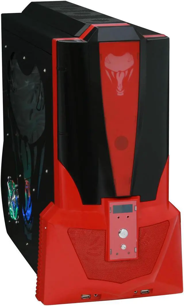 Alt view image 2 of 14 - JPAC COBBPS Black / Red Steel ATX Mid Tower Computer Case 500W Power Supply