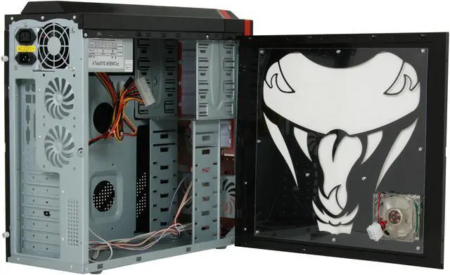 Alt view image 7 of 14 - JPAC COBBPS Black / Red Steel ATX Mid Tower Computer Case 500W Power Supply