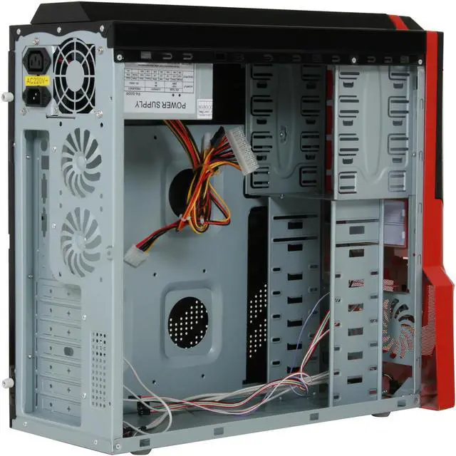 Alt view image 8 of 14 - JPAC COBBPS Black / Red Steel ATX Mid Tower Computer Case 500W Power Supply