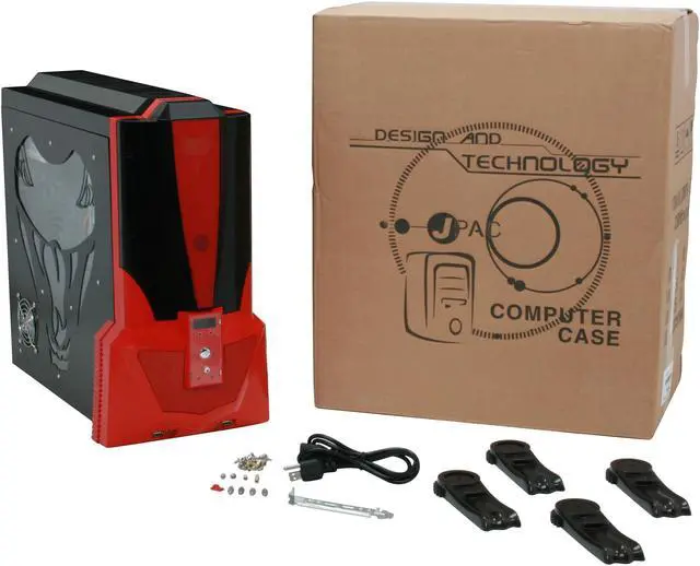 Alt view image 14 of 14 - JPAC COBBPS Black / Red Steel ATX Mid Tower Computer Case 500W Power Supply