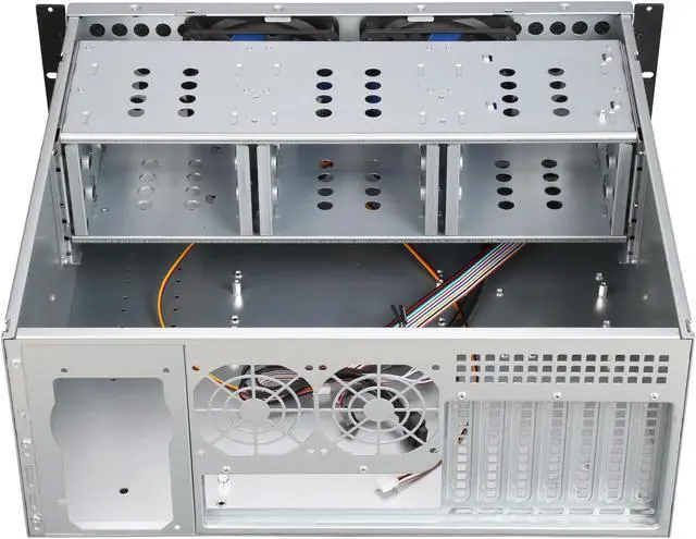 Alt view image 5 of 7 - NORCO RPC-431 Black 4U Rackmount 4U Short Depth Rackmount Case with Rotating 9 x 3.5? Drive Cage Standard ATX, mini redundant power supply